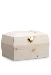 Urn van onbehandeld grenen 'Ricordo' met goudkleurig hartje
