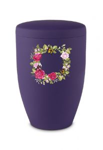 Metalen urn paars met bloemen en vlinders