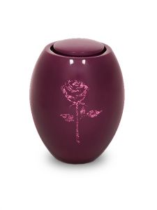 Glasfiber urn met roos | pruimrood