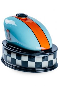 Handgemaakte biker benzinetank urn 'Blue and Orange'