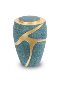 Glasfiber urn 'Galuchat' pijlstaartrog kunstleer blauw