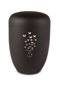 Metalen urn zwart met vlinders
