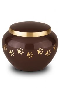 Bruine dierenurn met goudkleurige pootafdrukken | medium
