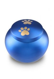 Dierenurn matblauw met 2 goudkleurige pootafdrukken in versch. afmetingen
