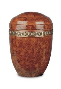 Bruine urn van metaal met sierband