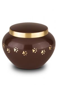 Bruine dierenurn met goudkleurige pootafdrukken | small