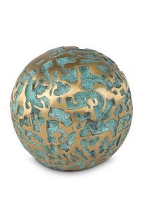 Bronzen mini urn groene bol met gouden motief
