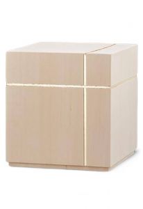 Urn van lindenhout 'Cubo' met goudkleurig kruis