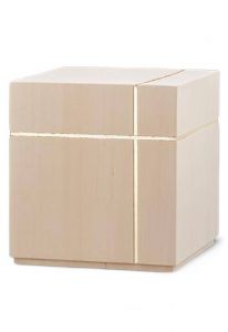 Urn van lindenhout 'Cubo' met gouden kruis