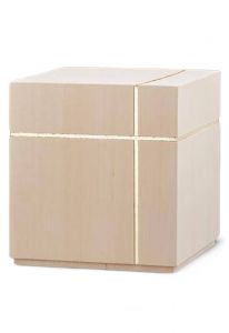 Urn van lindenhout 'Cubo' met goudkleurig kruis - SALE