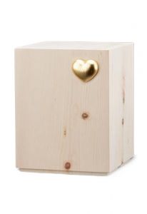 Urn van onbehandeld grenen 'Silenzio' met goudkleurig hartje