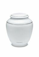 Mini urn van porselein 'Classica' | Mat wit met dubbele platinumkleurige boorden