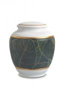 Mini urn van porselein 'Classica' | groene bladen met goudkleurige boorden