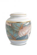Mini urn van porselein 'Classica' | gekleurde bladen met goudkleurige boorden