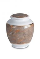 Mini urn van porselein 'Classica' | bruin marmer motief met goudkleurige boorden