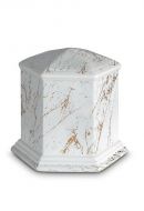 Mini urn van porselein 'Esagono' | Carrara marmer met goudkleurige aders motief