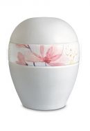 Porseleinen urn 'Planet' - Band met bloemen roze