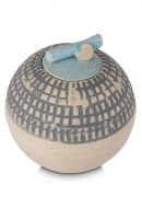 Handgemaakte keramische mini urn met grijze strepen