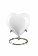 Hartvormige mini urn 'Elegance' hoogglans wit (incl. voetje)