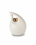 Keramische mini urn 'Traandruppel' met goudkleurig hart