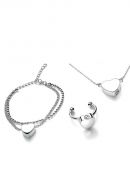 Assieradenset van edelstaal met hartje - armband, ring & ketting
