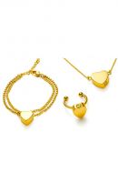 Assieradenset van edelstaal met hartje - goudkleurige armband, ring & ketting