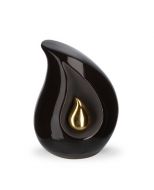 Teardrop mini urn zwart met kleine goudkleurige traanduppel in versch. afmetingen