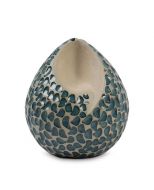 Handgemaakte traandruppel mini-urn van keramiek 'Ohm' - groenblauw