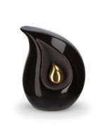 Teardrop urn van keramiek zwart met kleine goudkleurige traanduppel