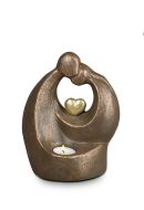 Kaarshouder mini urn 'Verlichte troost' met hartje | brons- en zilverkleurig