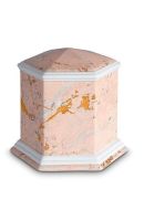 Mini urn van porselein 'Esagono' | Roze marmer motief