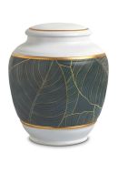 Urn van porselein 'Classica' | groene bladen met goudkleurige boorden