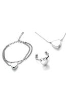 Assieradenset van edelstaal met hartje - armband, ring & ketting