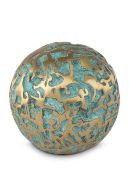 Bronzen mini urn groene bol met goudkleurig motief